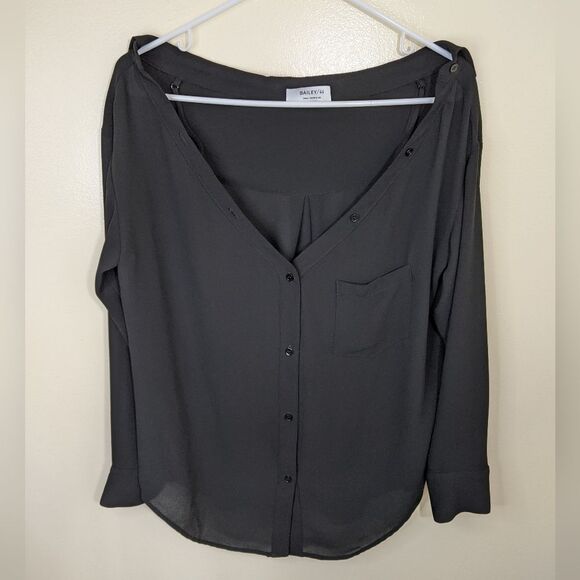 Bailey 44 Barbara Boyfriend Strappy Button Down Semi-Sheer Relaxed Fit Top Small - Picture 2 of 10